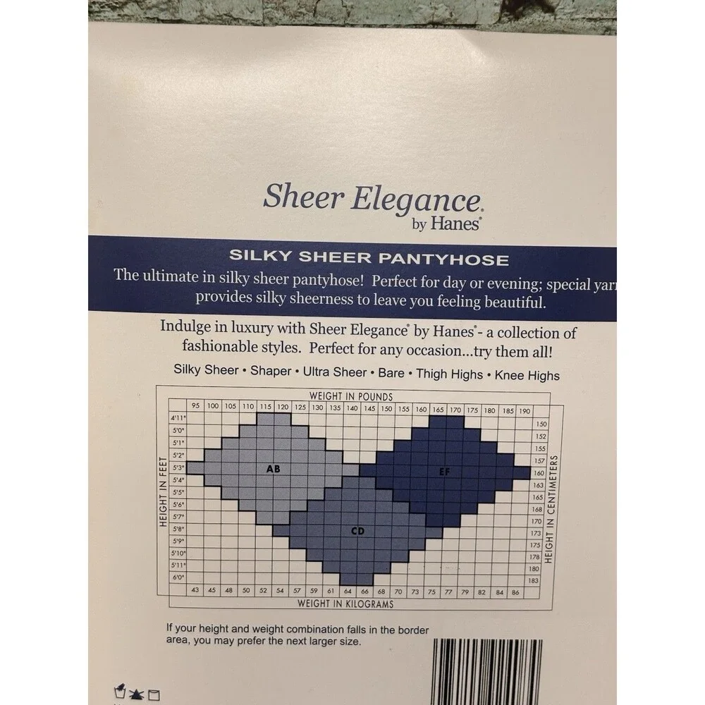 Hanes Sheer Elegance Silky Sheer Pantyhose Black Shadow Size EF Nylon/Spandex